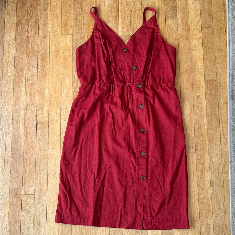 NWT Red Button-Down LINEN Dress